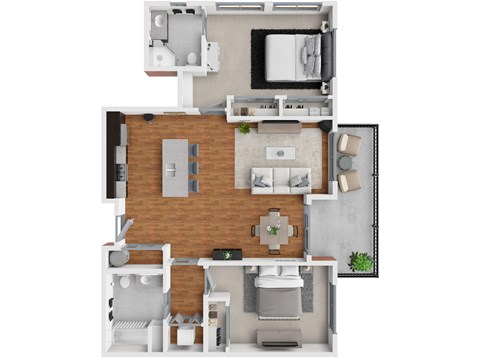 Floor plan for 2 beds, 2 baths, 1183 sqft